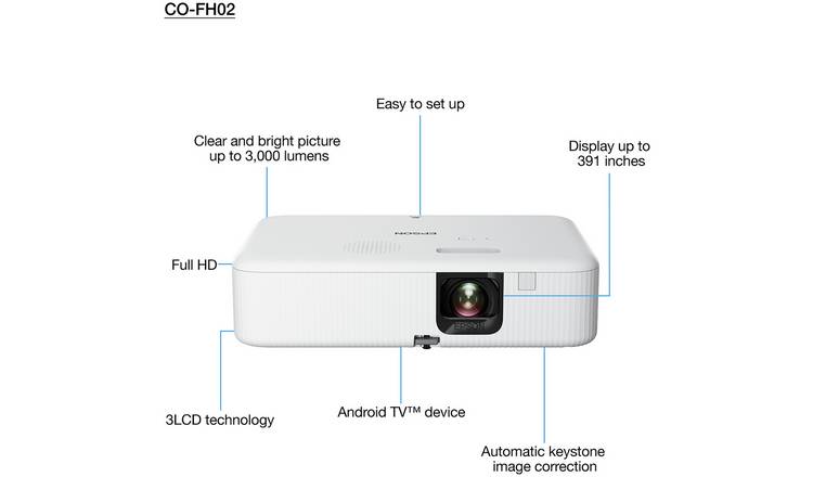 EPSON CO-FH02 Smart Full HD 1080p Projector with Android TV - Immersive 391-Inch Display