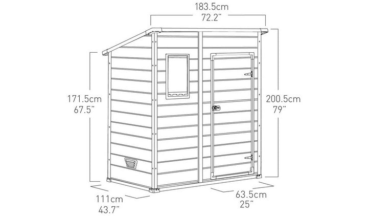Keter Manor Pent 6x4ft Outdoor Garden Storage Shed with Window and Padlockable Door - Brown