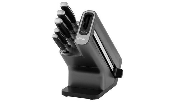 Ninja Stay Sharp 5-Piece Knife Block Set with Integrated Sharpener - Professional Forged German Stainless Steel Knives in Black