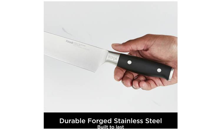 Ninja Stay Sharp 5-Piece Knife Block Set with Integrated Sharpener - Professional Forged German Stainless Steel Knives in Black