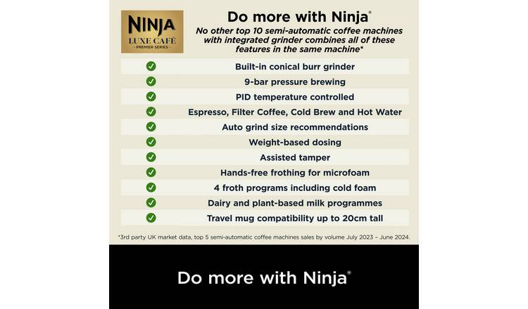 Ninja ES601UK Luxe Cafe Premier: Barista-Quality Espresso, Cold Brew & Filter Coffee Machine with Integrated Grinder