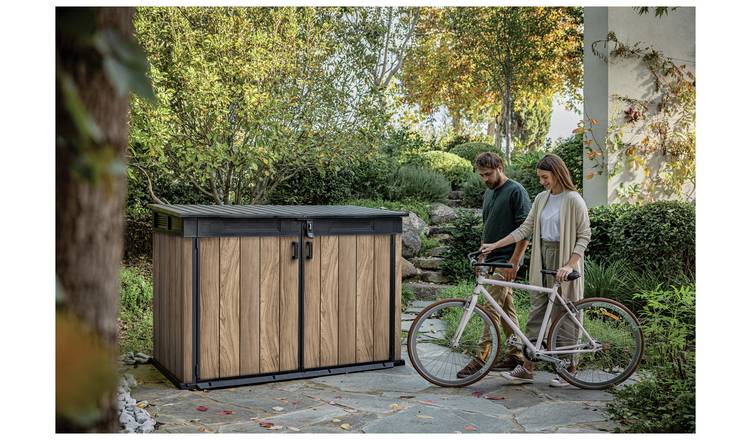 Keter Signature Oak 2020L Horizontal Garden Storage Shed - Durable & Stylish Outdoor Organization