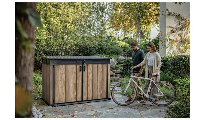 Keter Signature Oak 2020L Horizontal Garden Storage Shed - Durable & Stylish Outdoor Organization