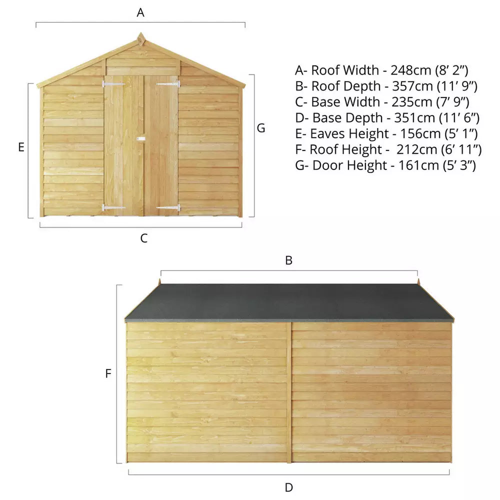 Mercia 12 x 8ft Premium Wooden Overlap Apex Shed - Secure & Spacious Garden Storage