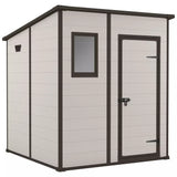 Keter Manor Pent 6x6ft: Durable Outdoor Garden Storage Shed with Window and Lockable Door - Brown