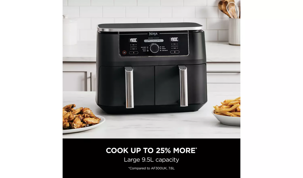 Ninja Foodi MAX Dual Zone AF400UK 9.5L Air Fryer - Black | Cook Two Meals at Once, Up to 75% Less Fat