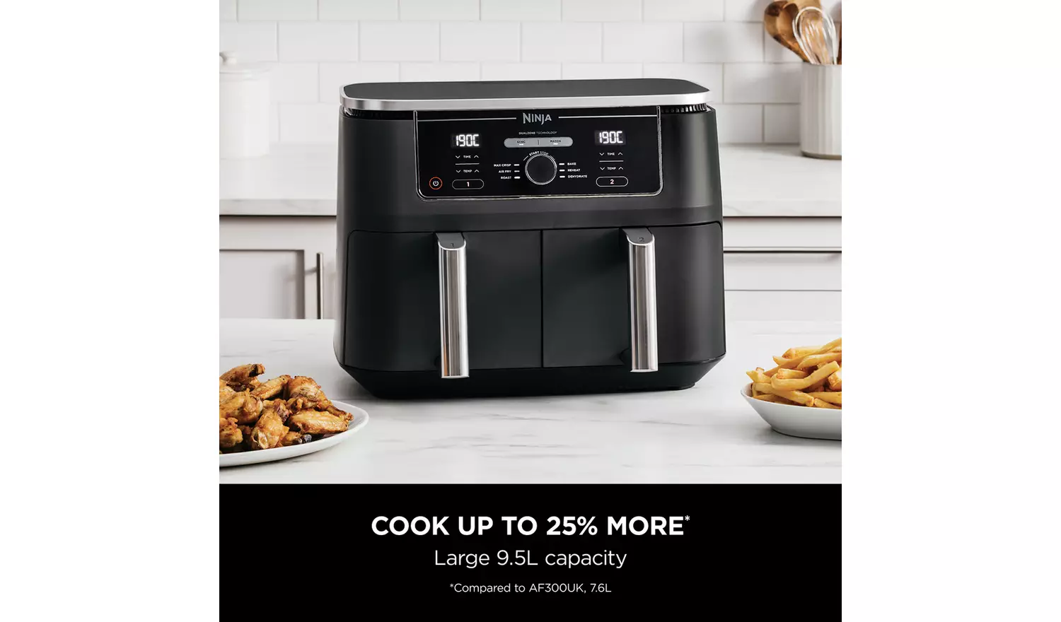 Ninja Foodi MAX Dual Zone AF400UK 9.5L Air Fryer - Black | Cook Two Meals at Once, Up to 75% Less Fat