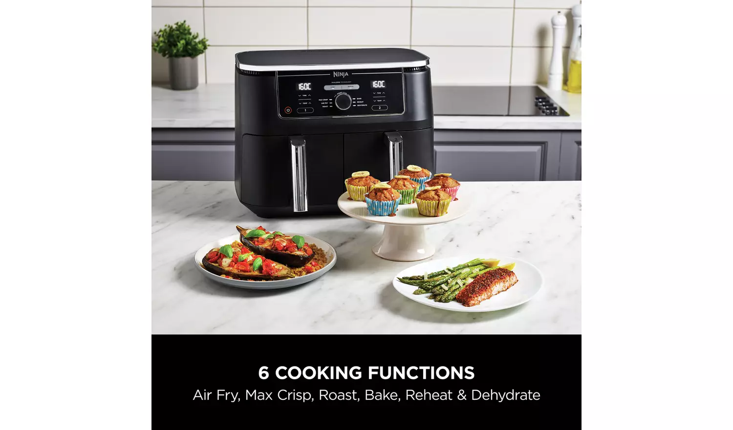 Ninja Foodi MAX Dual Zone AF400UK 9.5L Air Fryer - Black | Cook Two Meals at Once, Up to 75% Less Fat