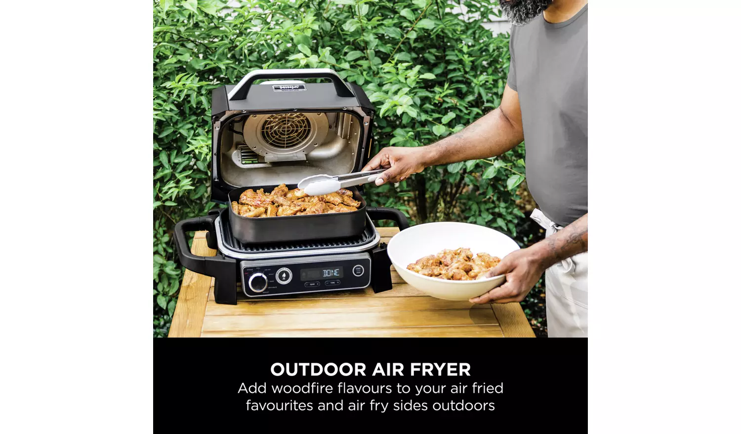 Ninja OG701UK Woodfire Electric BBQ Grill & Smoker - Authentic Woodfire Flavors, Versatile Outdoor Cooking