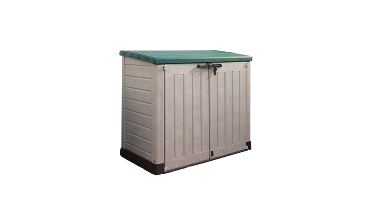 Keter Store It Out Max 1200L - Versatile Outdoor Garden Storage Box for Tools, Furniture, and Wheelie Bins (Beige/Green)